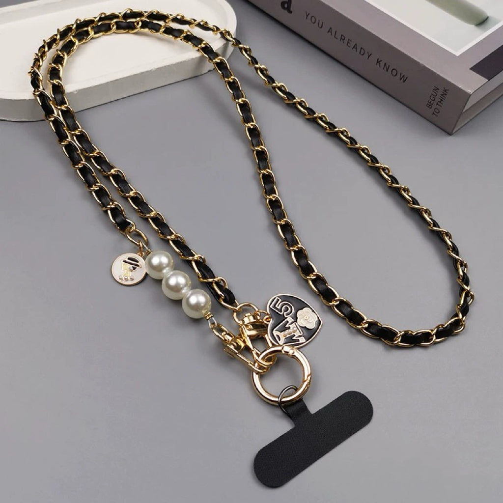 Luxurious Handmade Pearl Leather Crossbody Phone Lanyard