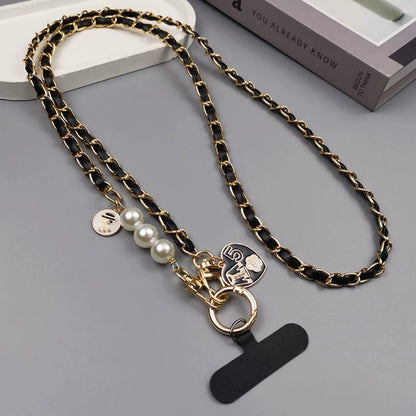 Luxurious Handmade Pearl Leather Crossbody Phone Lanyard