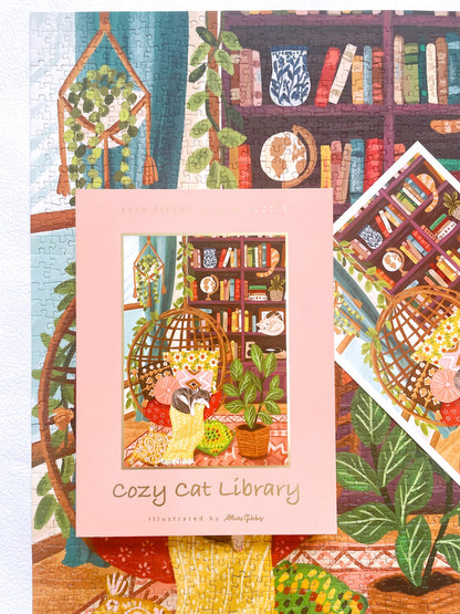 Cozy Cat Library 1000 Piece Jigsaw Puzzle