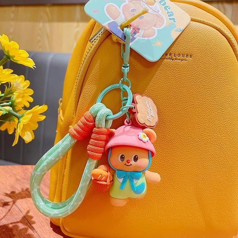 Butter Bear Rope Keychain – Cute Cartoon Bear Bag Charm