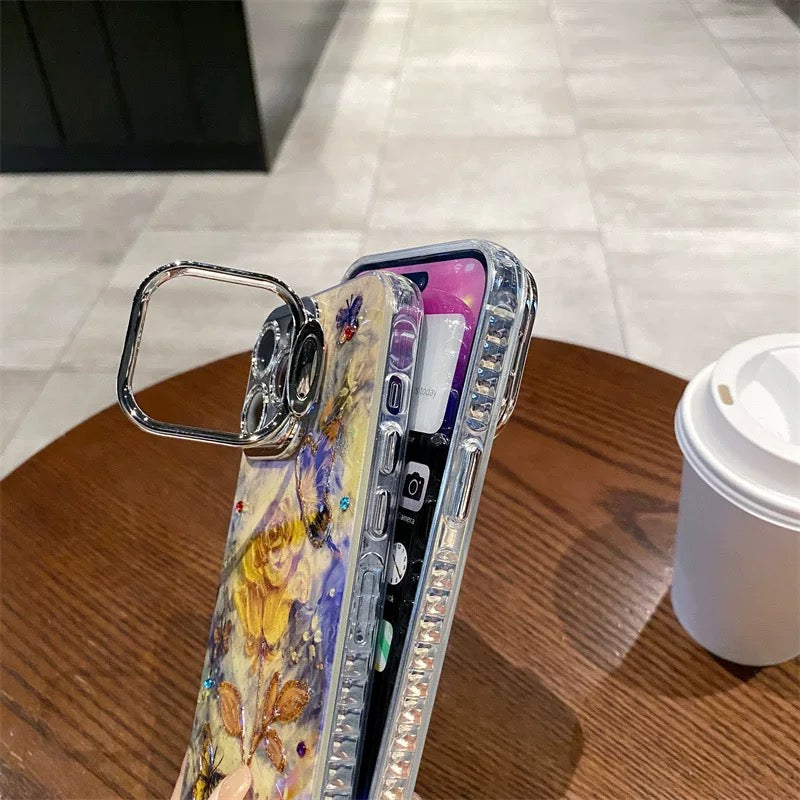 Coque de téléphone élégante avec motif papillon et rose jaune