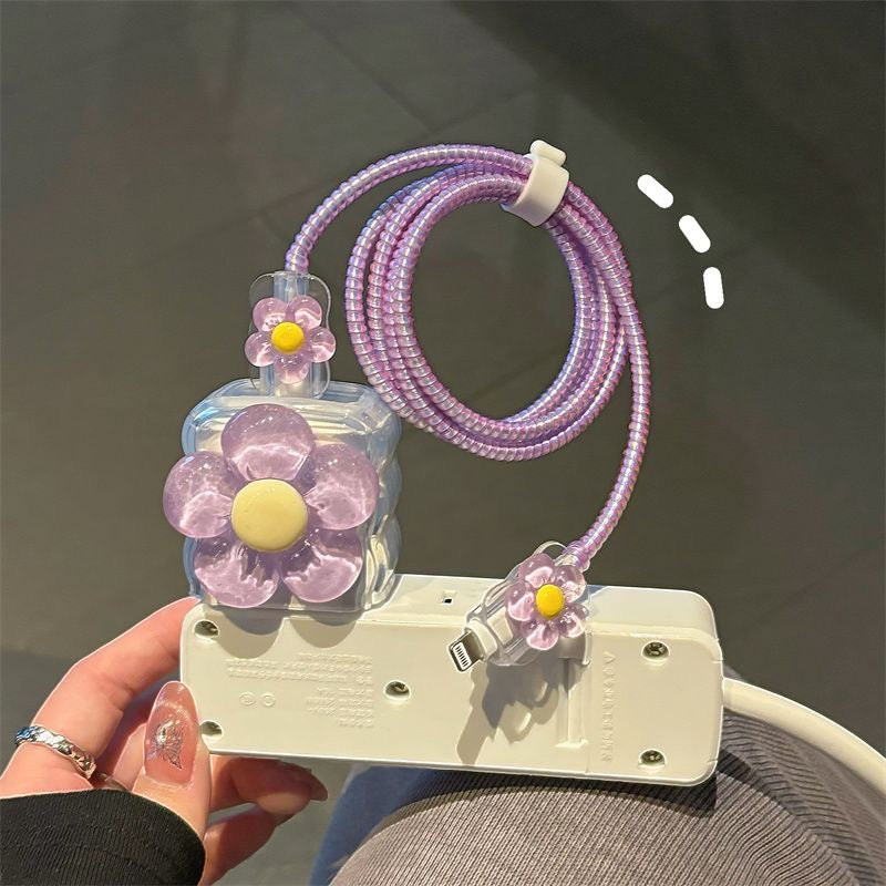 Cute Flower Charger Cover & Cable Protector Set – Kawaii Charging Accessories