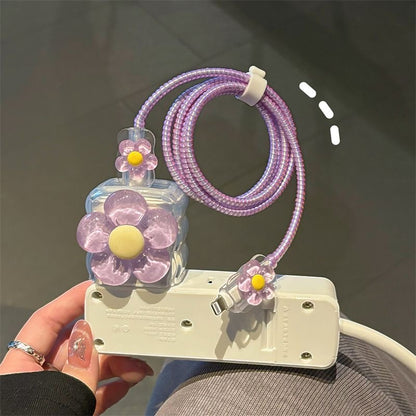 Cute Flower Charger Cover & Cable Protector Set – Kawaii Charging Accessories