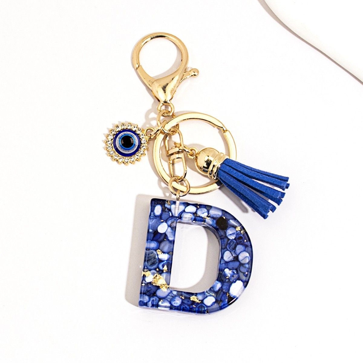 Custom Blue Evil Eye Initial Keychain – Personalized Resin Letter Bag Charm V Boutique Studio