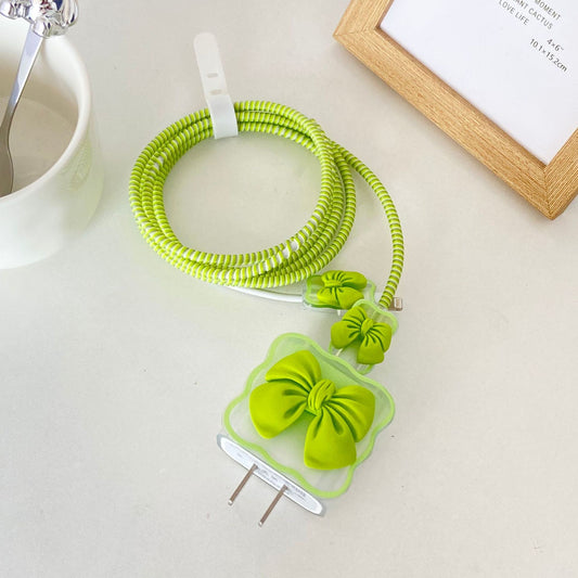 Cute 3D Bow Charger Cover and Cable Protector Set
