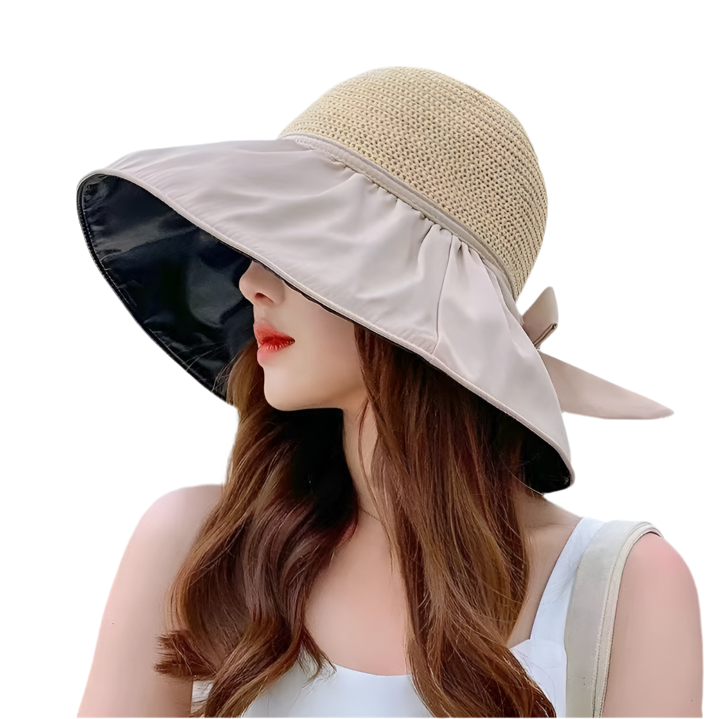 Women’s Foldable Wide Brim Sun Hat – UV Protection with Bow