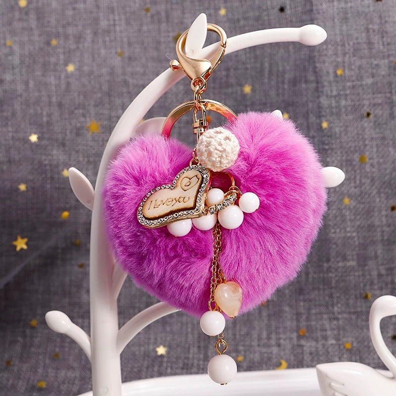 Cute Fluffy Heart Keychain – Love-Inspired Bag Charm