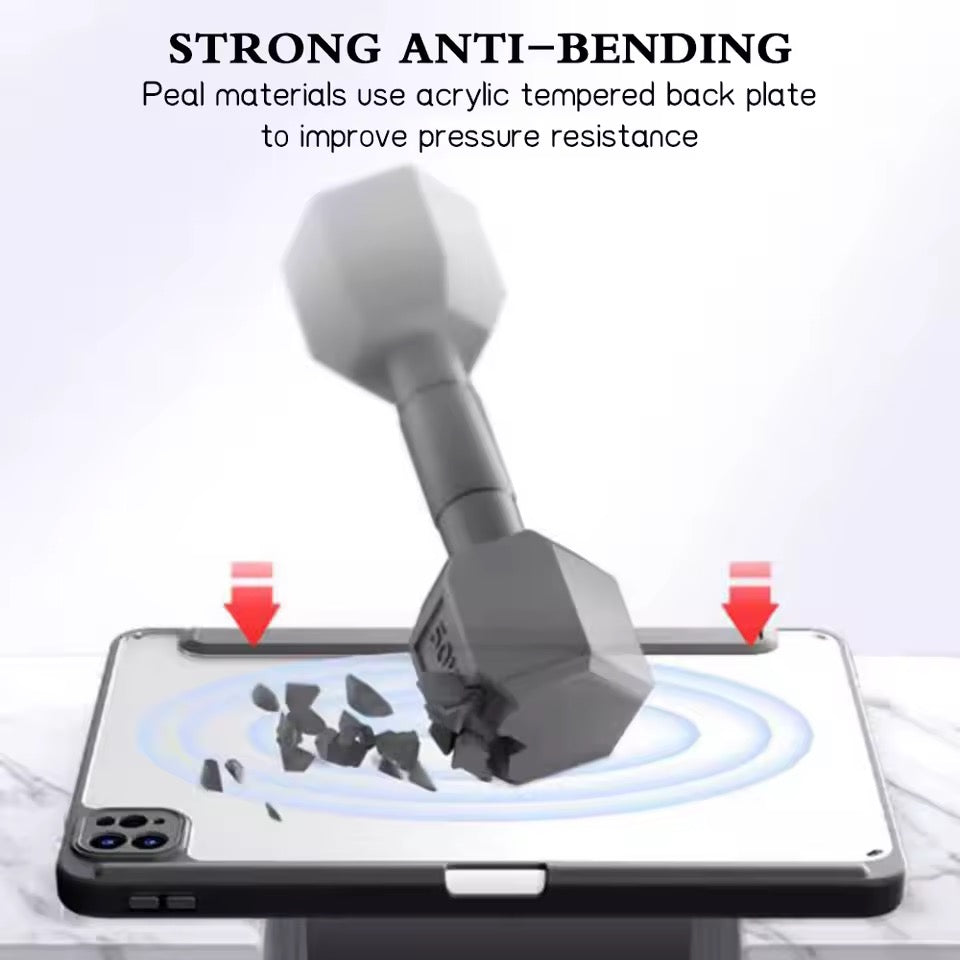 Clear Back iPad Case with Pencil Holder – Shockproof Tri-Fold Stand Cover