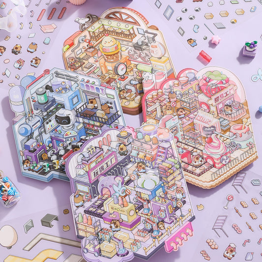 Factory Miniature Sticker Kit – 3D DIY Scene for Journals & Crafts