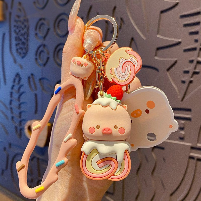 Squishy Piggy Dessert Keychain – Kawaii Gift Accessory