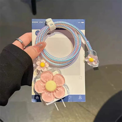 Cute Flower Charger Cover & Cable Protector Set – Kawaii Charging Accessories