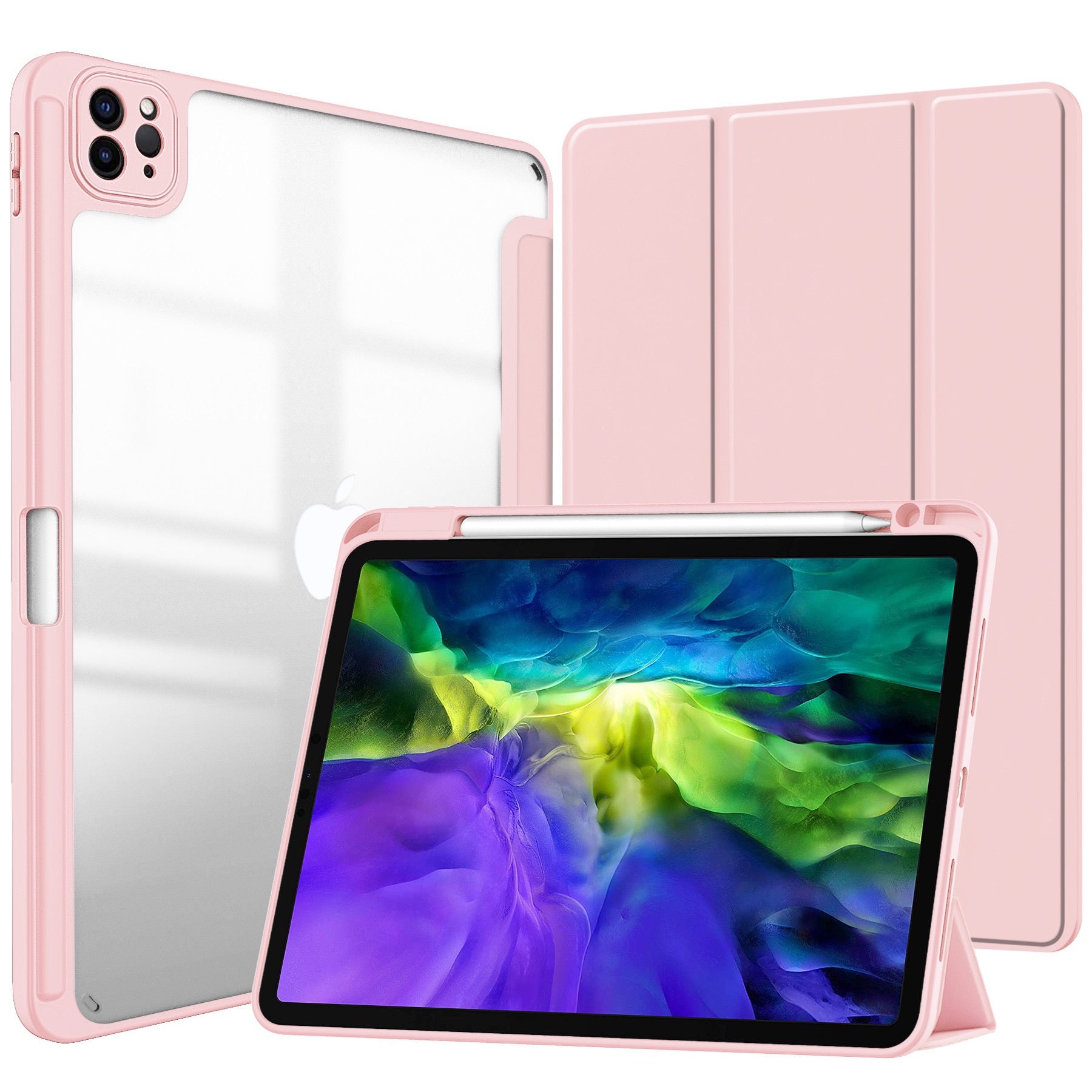 Clear Back iPad Case with Pencil Holder – Shockproof Tri-Fold Stand Cover V Boutique Studio