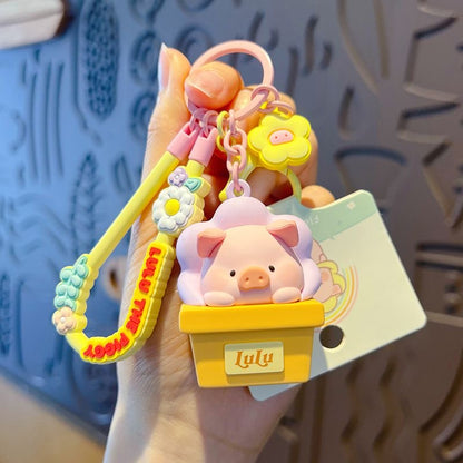 Kawaii Flower Pig Keychain