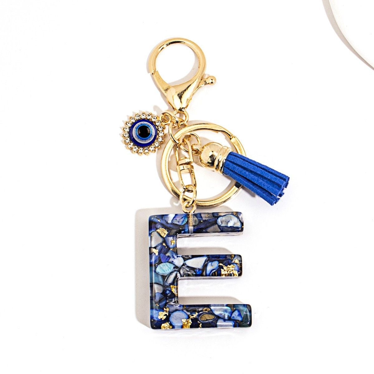 Custom Blue Evil Eye Initial Keychain – Personalized Resin Letter Bag Charm V Boutique Studio