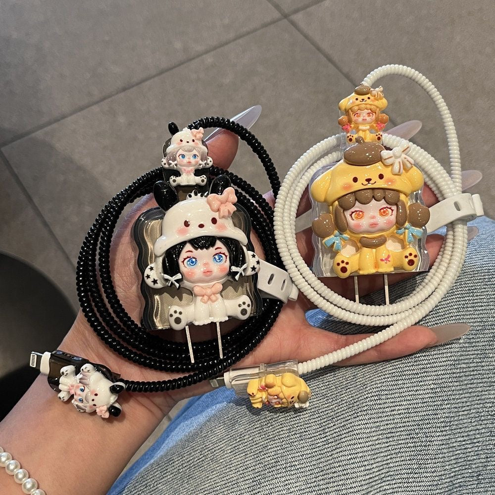 Kawaii Doll Charging Cable Protector Set – 3D Cute Plug Cover