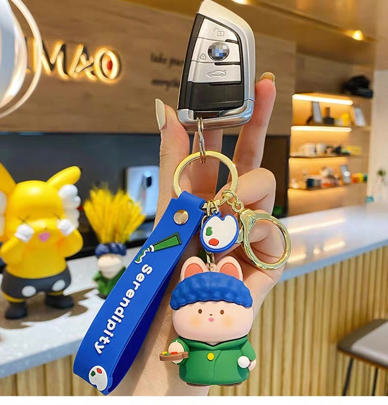 Cartoon Bunny Buds Keychain Series – Inspired by Classic Art