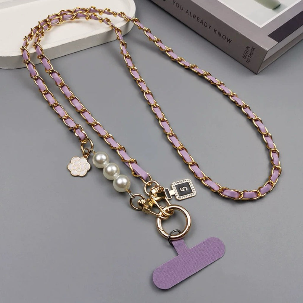 Luxurious Handmade Pearl Leather Crossbody Phone Lanyard
