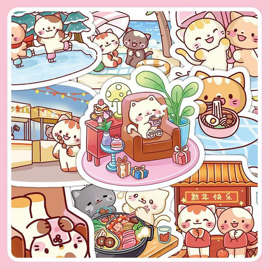 Kawaii Cat Daily Life Stickers 60 Pieces
