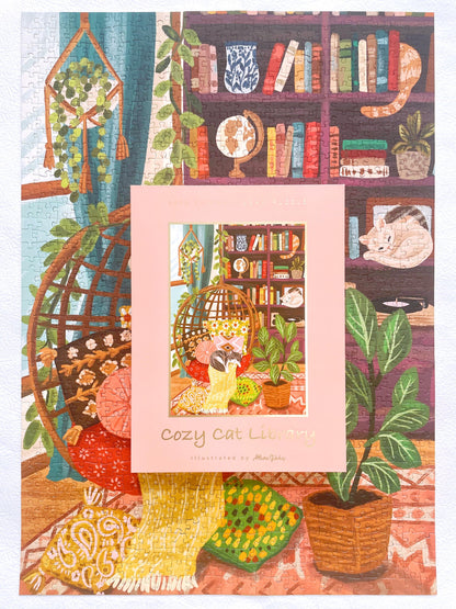 Cozy Cat Library 1000 Piece Jigsaw Puzzle