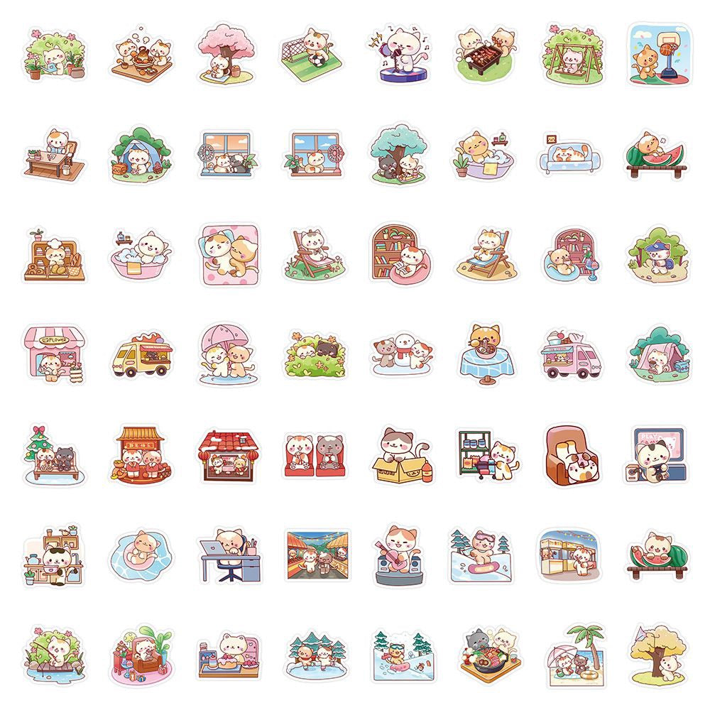 Kawaii Cat Daily Life Stickers 60 Pieces V Boutique Studio