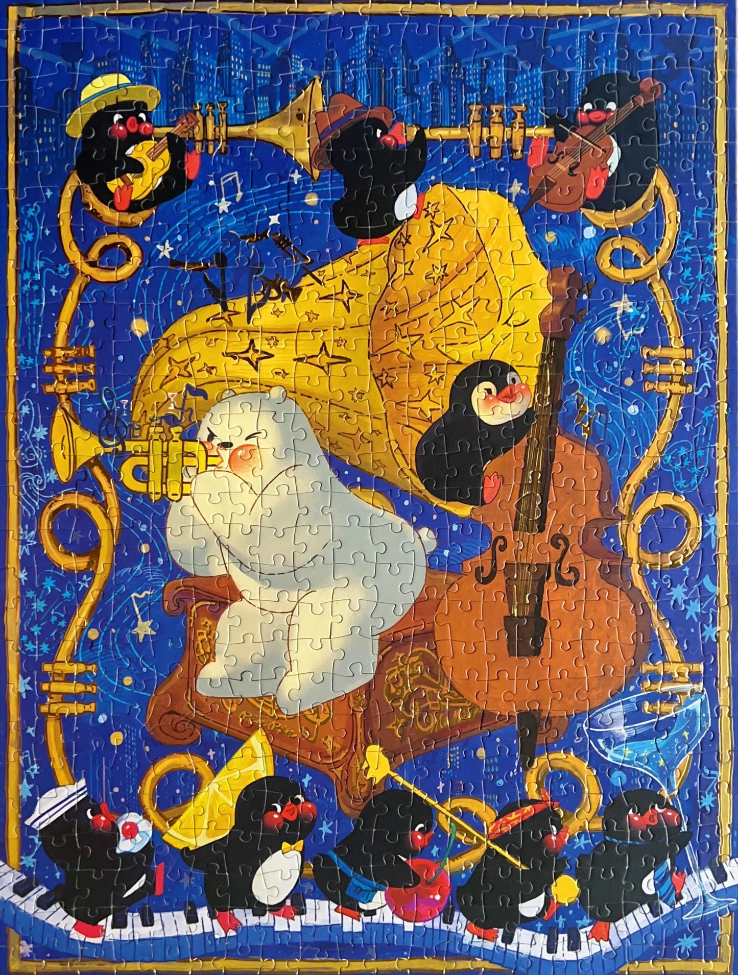 Pin Pin Blue Night 521 Piece Glow in the Dark Gold Foil Jigsaw Puzzle Pin Pin