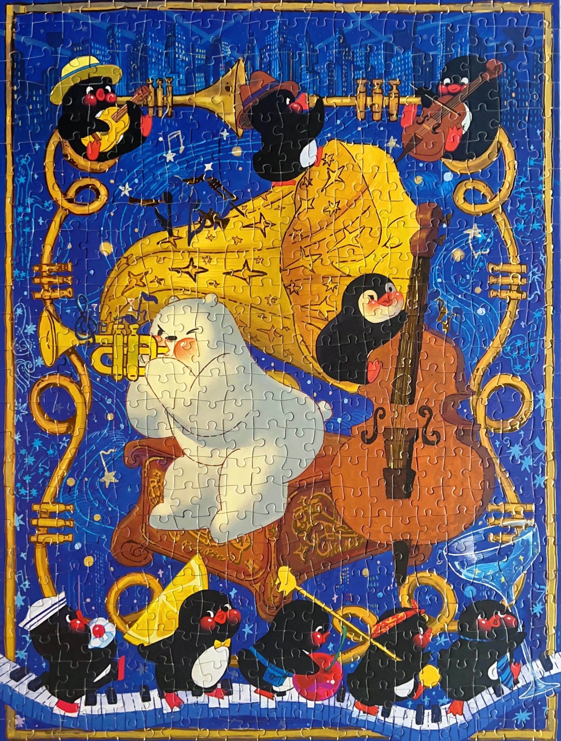 Pin Pin Blue Night 521 Piece Glow in the Dark Gold Foil Jigsaw Puzzle Pin Pin