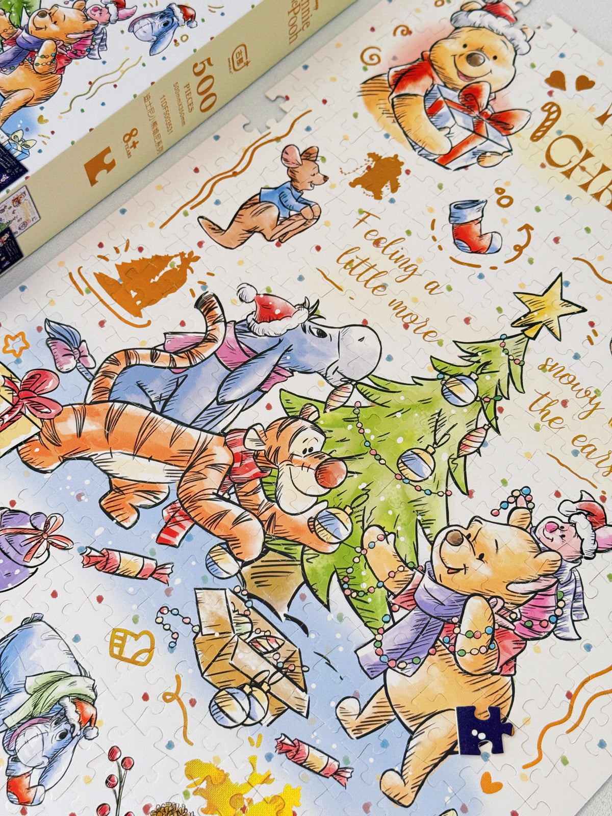 Winnie the Pooh Very Merry Christmas 500-Piece Double-Sided Gold Foil Puzzle Gubu