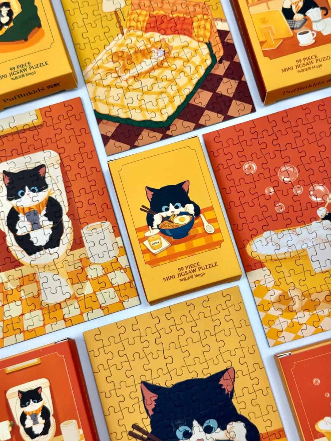 Puffinkids Cozy Cat Life  6 x 99 Piece Mini Jigsaw Puzzle Set