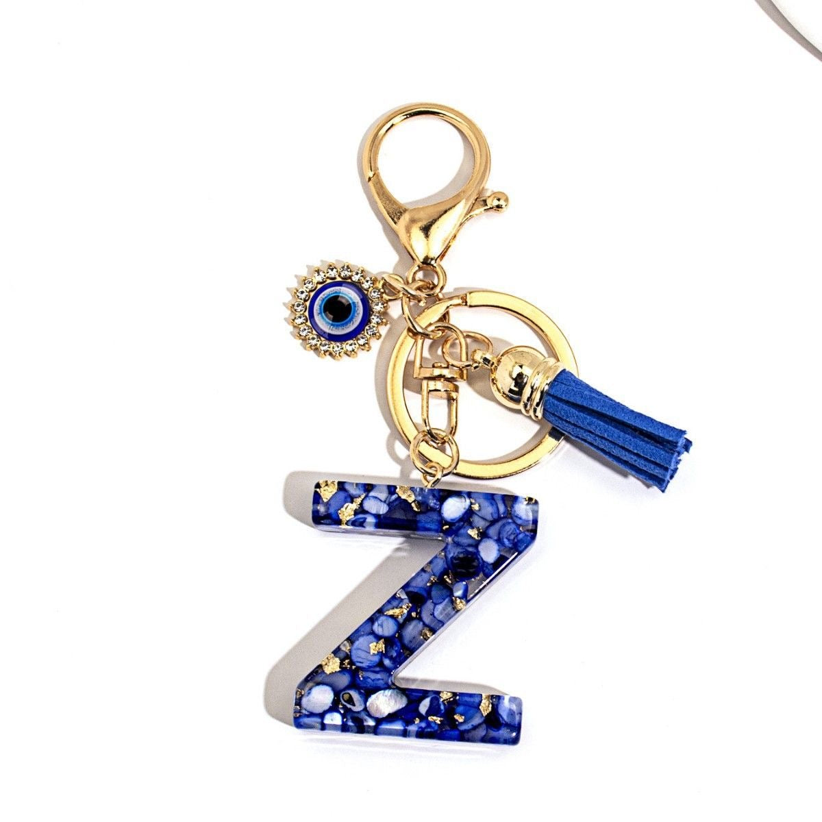 Custom Blue Evil Eye Initial Keychain – Personalized Resin Letter Bag Charm V Boutique Studio