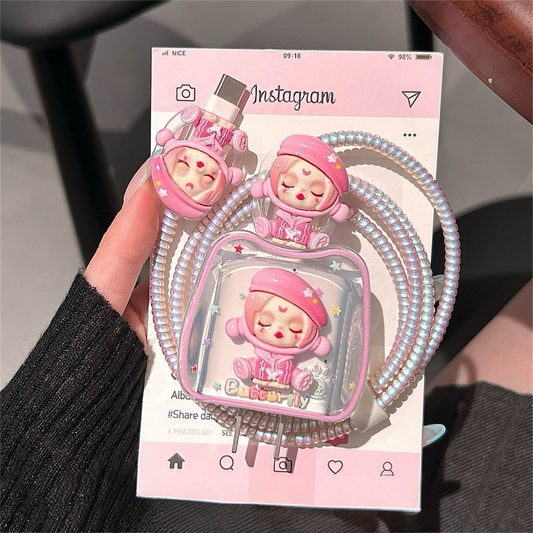 Cute 3D Doll Charging Cable Set with Protector – Kawaii Cable Cover