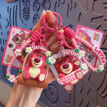 Cute Pink Garden Bear Keychain