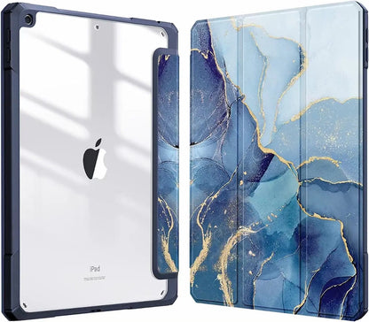 Marble Series iPad Case with Pencil Holder – Shockproof Clear Back Cover