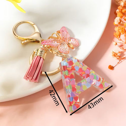 Custom Pink Glitter Initial Keychain with Butterfly & Heart Charm V Boutique Studio