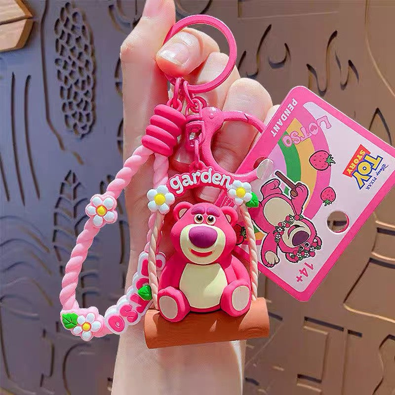 Cute Pink Garden Bear Keychain
