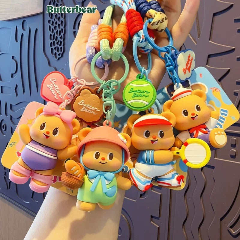 Butter Bear Rope Keychain – Cute Cartoon Bear Bag Charm