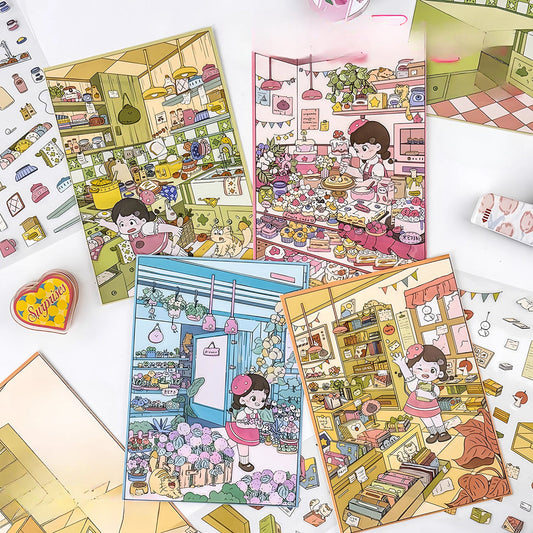 Adorable Room Scene Stickers – 3D Mini DIY for Journals & Scrapbooking