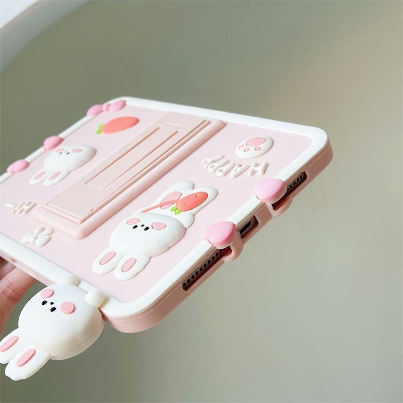 Kawaii Bunny iPad Case with Stand – Pink 3D Shockproof Cover