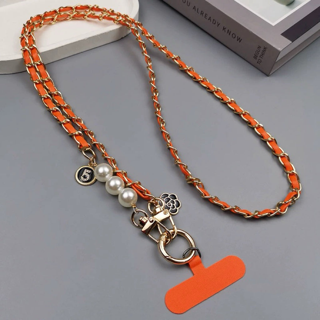 Luxurious Handmade Pearl Leather Crossbody Phone Lanyard