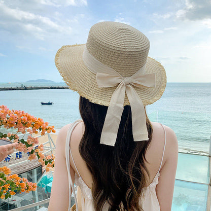 Women’s Straw Sun Hat with Bow – Wide Brim Summer Beach Hat, UV Protection