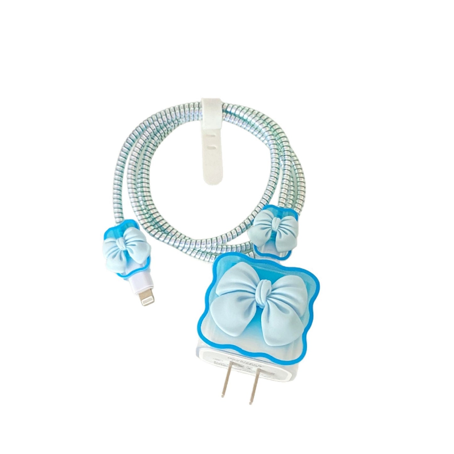 Cute 3D Bow Charger Cover and Cable Protector Set