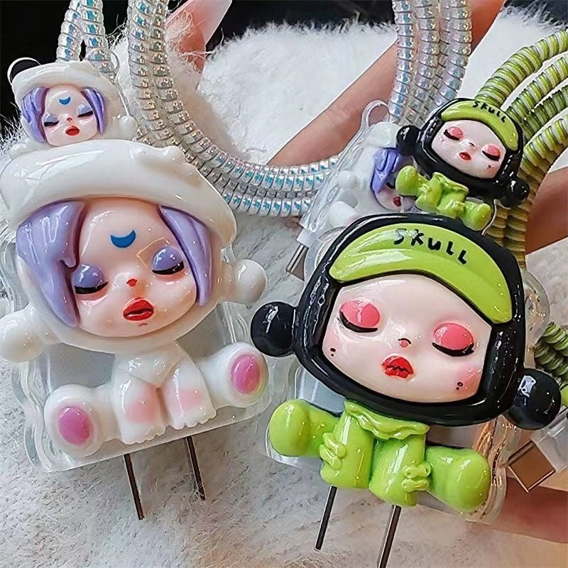 Cute 3D Doll Charging Cable Cover – Kawaii USB Plug Protector