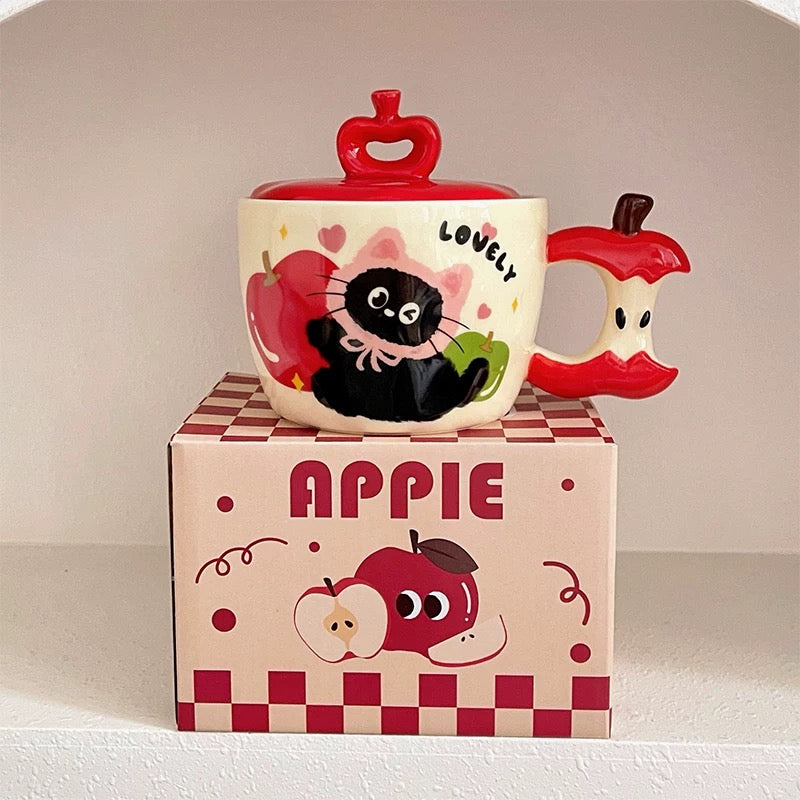 Lovely Kitty Apple Ceramic Mug