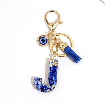 Custom Blue Evil Eye Initial Keychain – Personalized Resin Letter Bag Charm V Boutique Studio