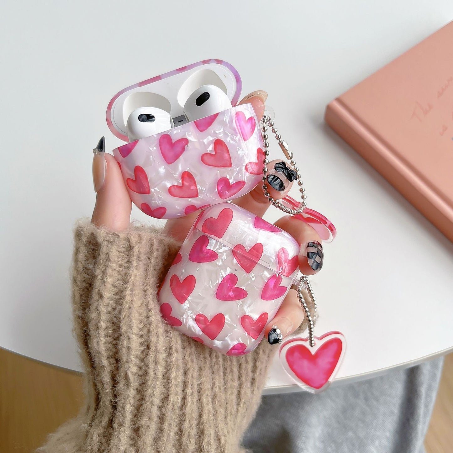 Kawaii Pink Heart AirPods Case with Charm – Clear Protective Cover