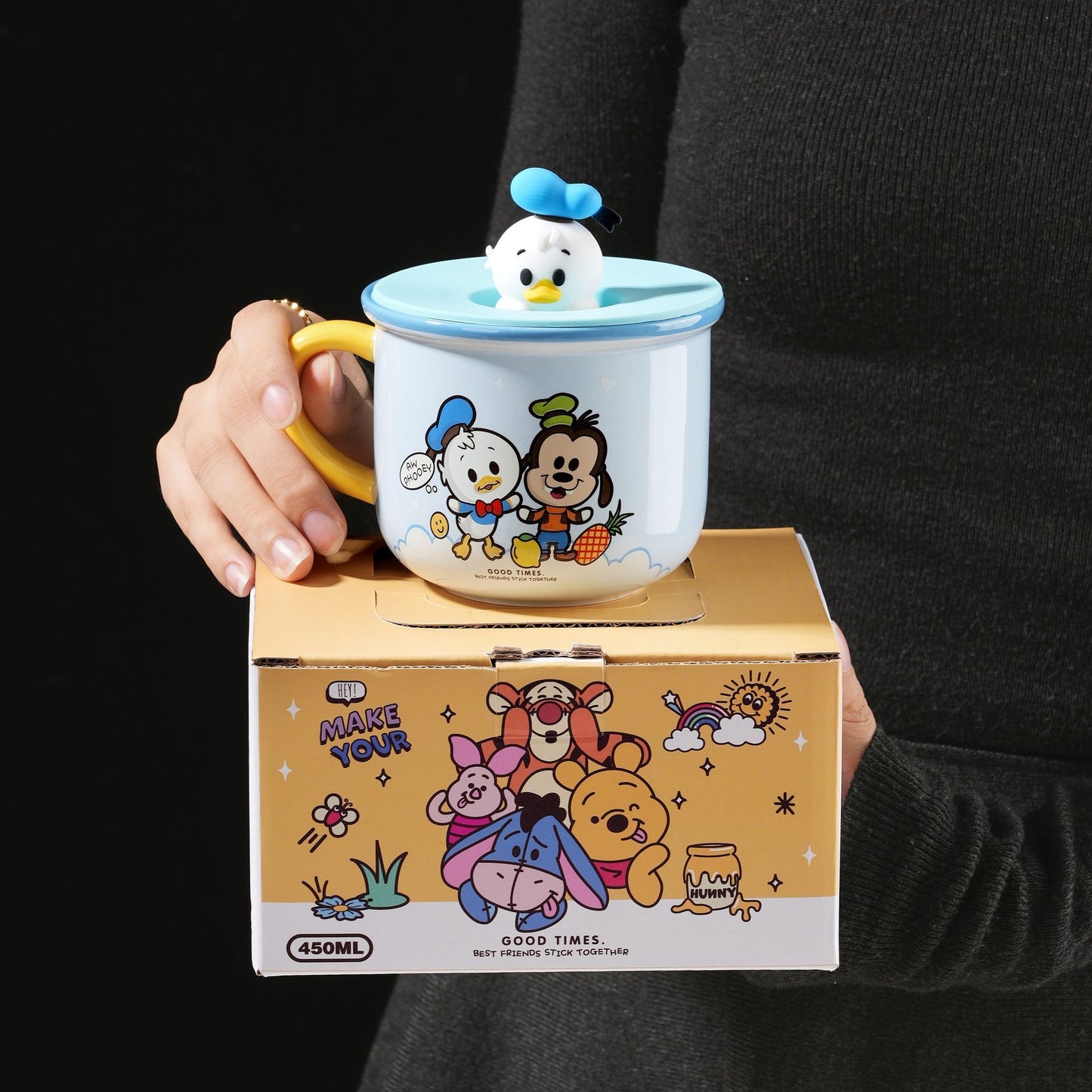 Cute Cartoon Character Ceramic Mug with Lid