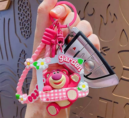Cute Pink Garden Bear Keychain
