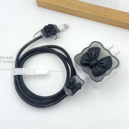 Cute 3D Bow Charger Cover and Cable Protector Set