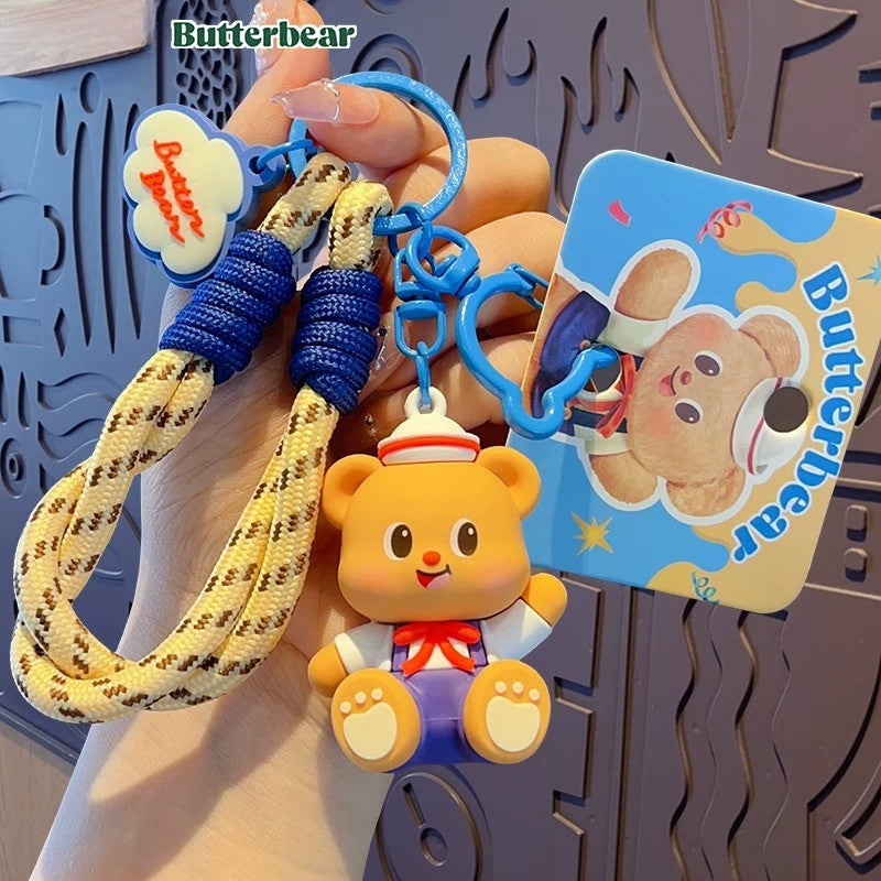 Butter Bear Rope Keychain – Cute Cartoon Bear Bag Charm