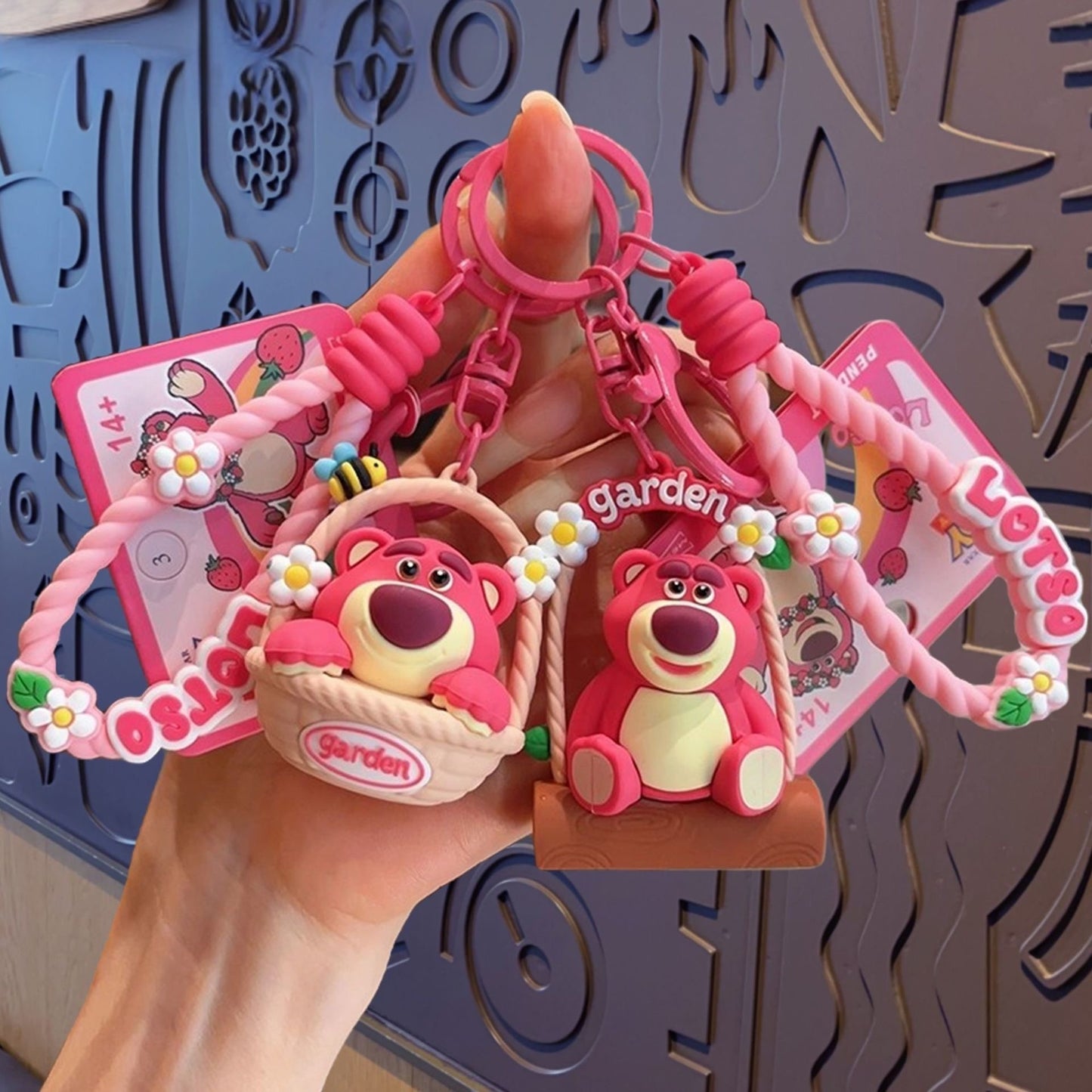 Cute Pink Garden Bear Keychain