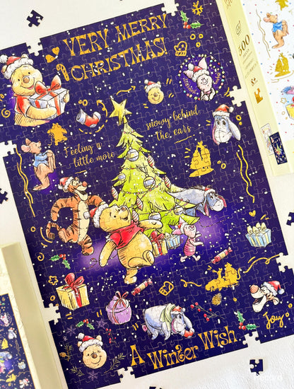 Winnie the Pooh Very Merry Christmas 500-Piece Double-Sided Gold Foil Puzzle Gubu